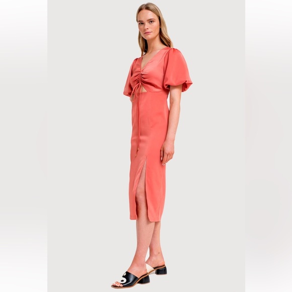 Another Girl coral drawstring cutout midi dress - Picture 2 of 5